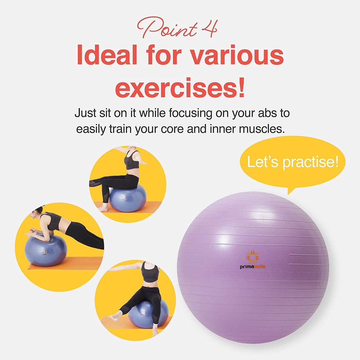 Exercise Ball for Balance Stability Fitness Workout Yoga Pilates at Home Office & Gym with Inflator Pump